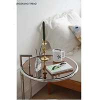 Nordic Stainless Steel Frame Crystal Clear Grey Smoked Tempered Glass Height Adjustable Side Bed Tea Coffee Table