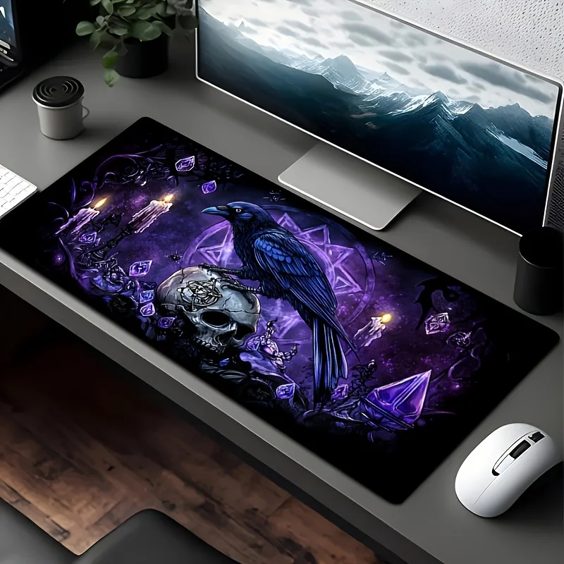 XXL Gothic Raven Skull Mouse Pad, Purple Candles Star Keyboard Mat, Desk Pad for Laptop PC Gaming Computer Decor