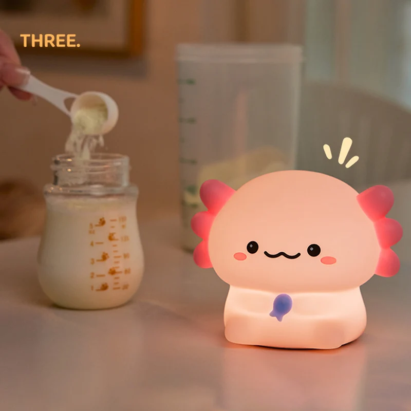 Axolotl lampka nocna dla dzieci śliczna silikonowa salamandra lampka do spania USB akumulator sterowanie dotykowe lampka nocna prezent urodzinowy dla dzieci