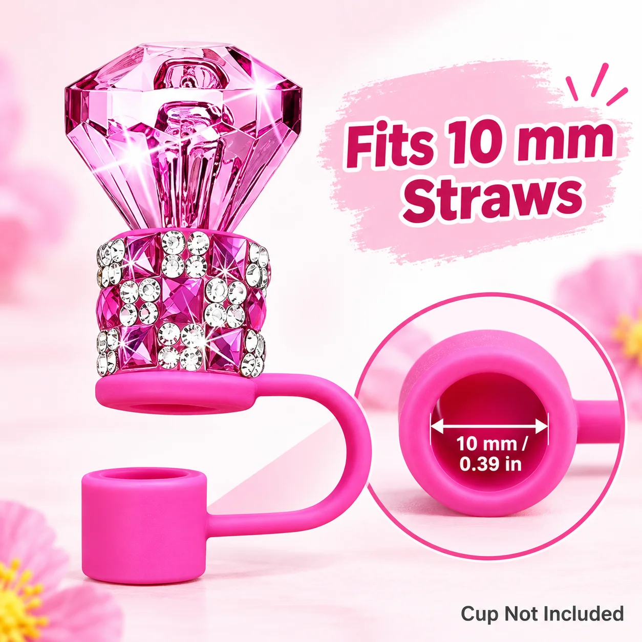 2pcs Accessories for Stanley 40oz Tumbler, Diamond-Shaped Rhinestone Straw Caps with Silicone Tethers, No Cup