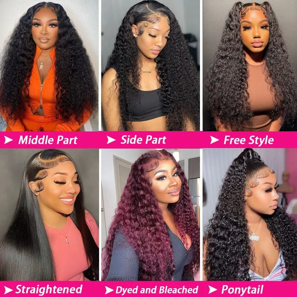 Perruque Lace Front Wig Deep Wave brésilienne Remy naturelle, cheveux bouclés, 13x4, 13x6, 30 pouces, 100% cheveux humains