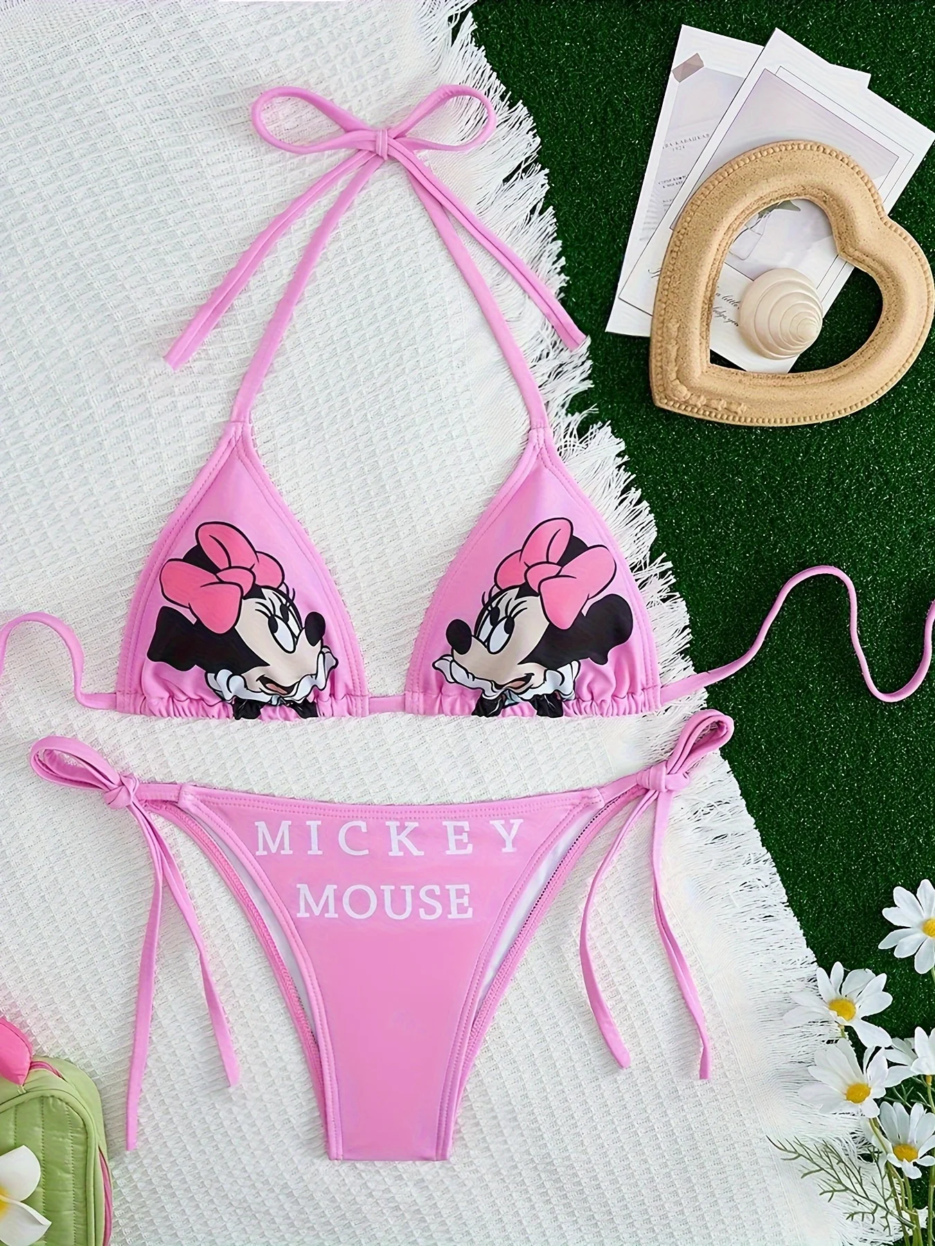 

2 шт./компл. в комплекте: Милый мультяшный купальник Минни Маус для девочек, с эффектом пуш-ап для небольшой груди, в пляжном стиле для отпуска.