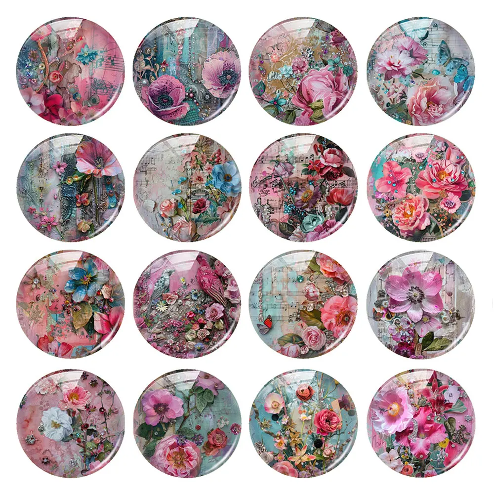 Handmade Watercolor Flower Photo Glass Cabochon Flatback Demo Flat Back Cameo For Diy Jewelry Making Supplies Accessories