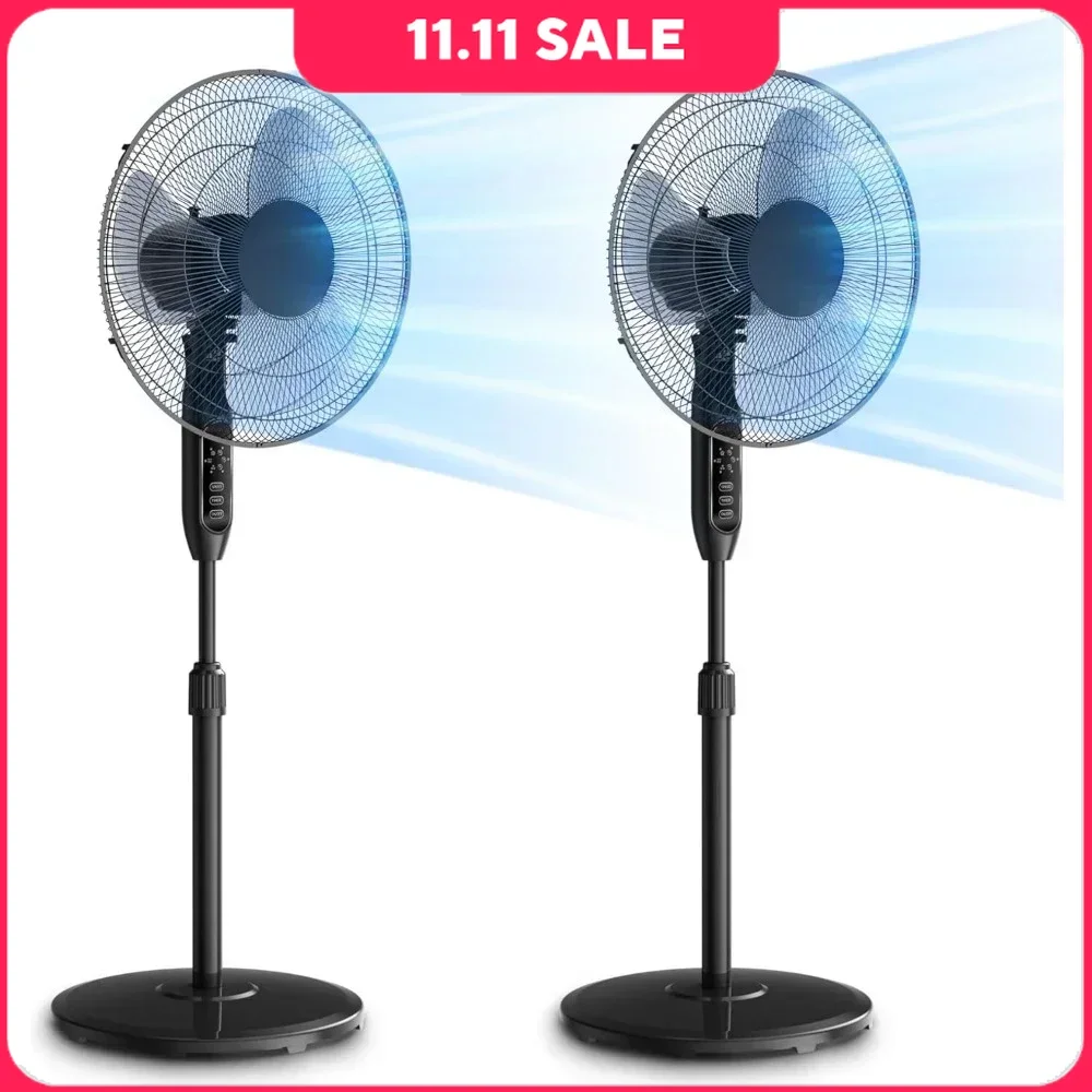 

Standing Fan with Remote Control 2 Packs, 3 Speeds Settings 7H Timer Ultra Quiet Adjustable Heights, Standing Fan