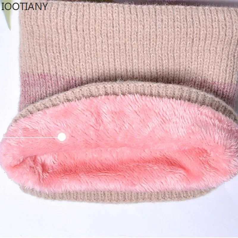 2023 Winter Hat Mask Scarf Two-piece Set Fashion Women Knitted Hat Scarf Caps Neck Warmer Skull Cap Thicken Fur Lined Lady Girls