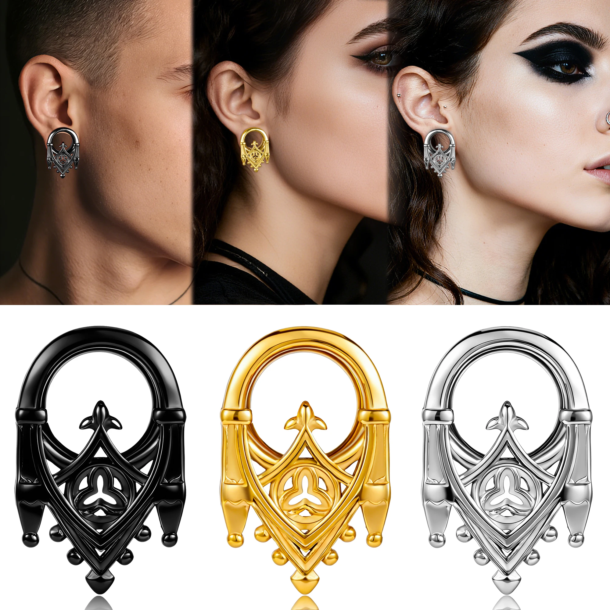 Doearko 2PCS Halloween Vintage Gothic Hollow Castle Earrings Ear tunnles plugs, Minimalist Fashion Ear Tunnels Ear Plugs new