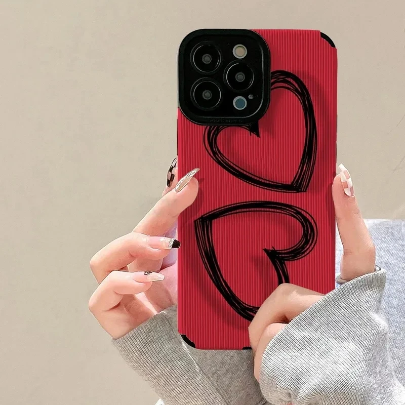 Cute Doodle Love Heart Red Color Case For iPhone 15 Pro Max 14 12 11 13 Mini X XSMax XR 7 8 Plus SE Silicone Cover Girl Like