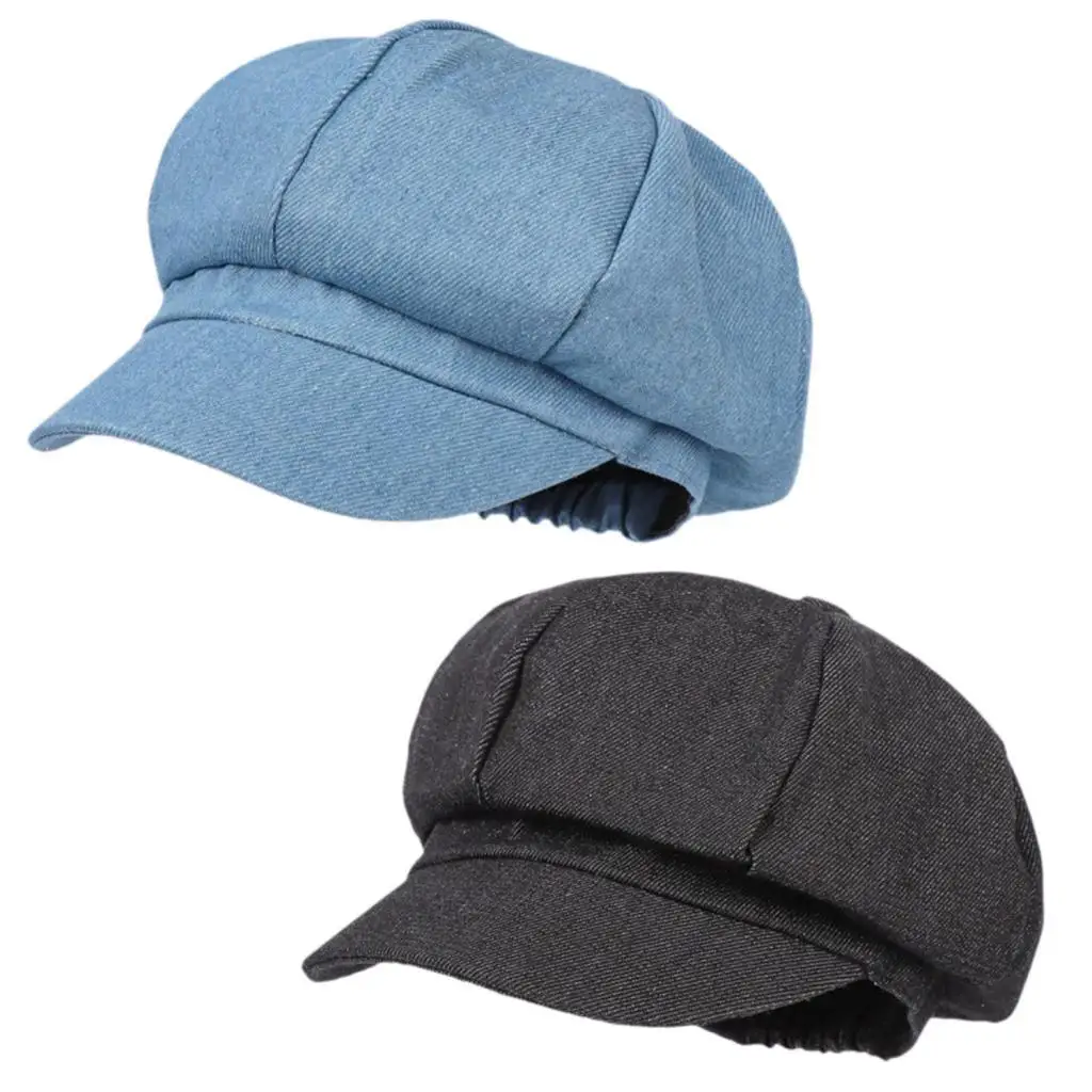 Women Newsboy Cap Slouchy Vintage Fashion Stylish Denim Cabbie Hat Octagonal Cap for Driving Traveling Trip Hiking Shopping view 4