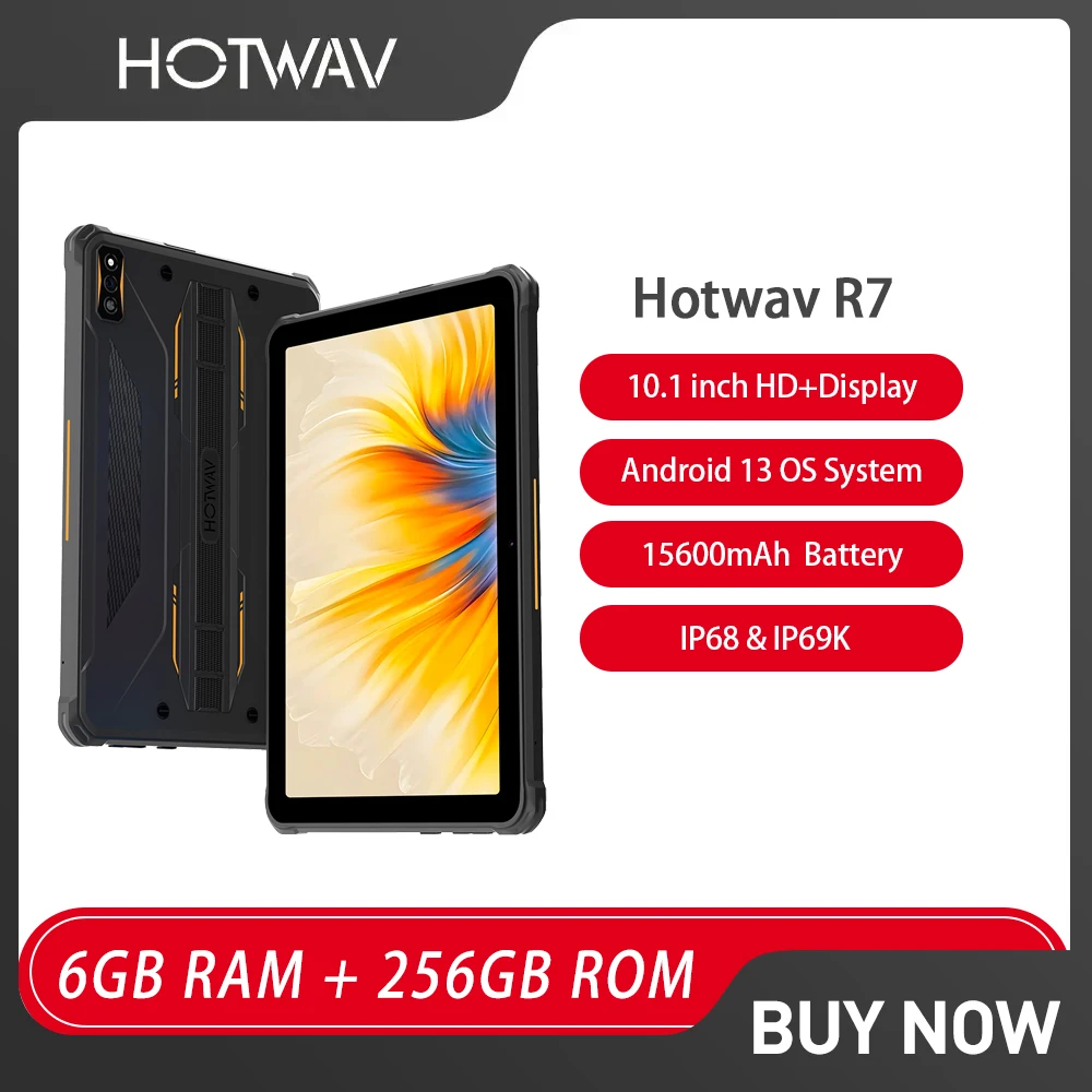 HOTWAV R7 Rugged Tablet 10.1'' HD+ 12GB(6+6)+256GB 15600mAh Battery Tablet PC 16MP Android 13 OTG Fast Charging Widevine L1 Pad