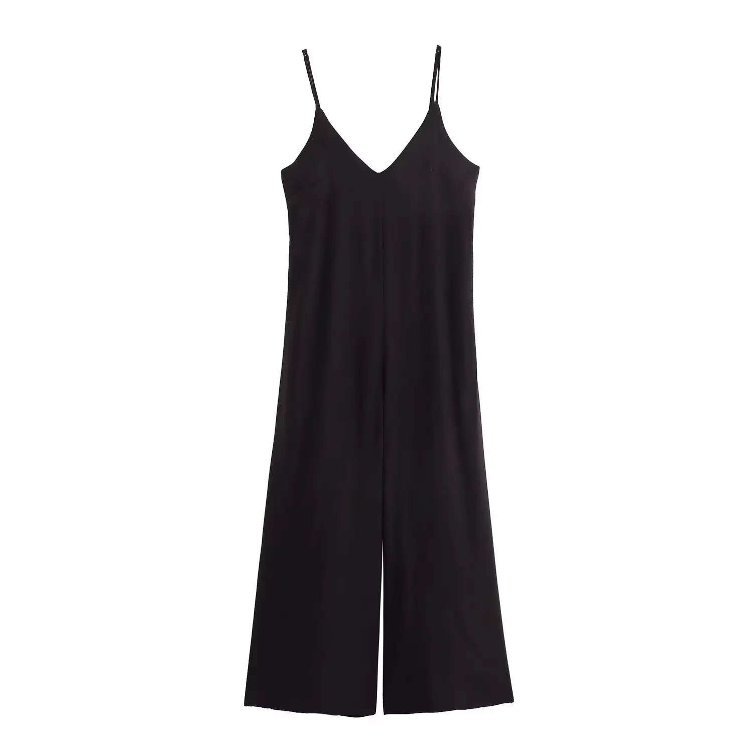 Withered Nordic Minimalist V-neck Dungaress Women Camisole Loose Jumpsuit Black Sexy Backless