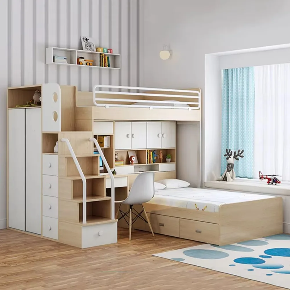 #Space Saving Bunk Bed With Under Bed Storage Modular Bed Frame With Bookcase Desk Wardrobe Twin Over Twin For Kids Adults
