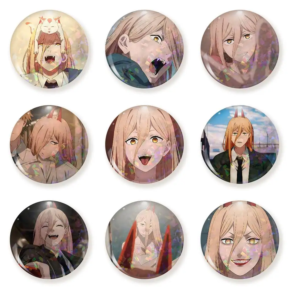 Chainsaw Man Power  Round Snap-in Brooches Rock Band Lapel Pins  Badges Fan Collection Accessories Jewelry Handmade Gifts