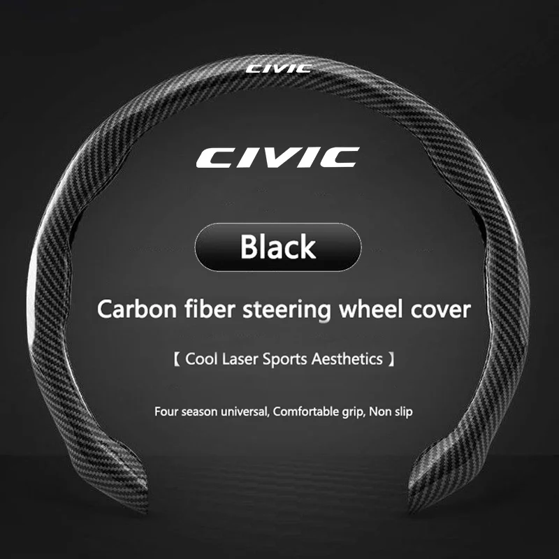 Capa de Volante de Carro em Fibra de Carbono 5D Antiderrapante para Honda Civic XR-V CR-Z CRV HRV City Accord Legend Jazz RR VTi Fit