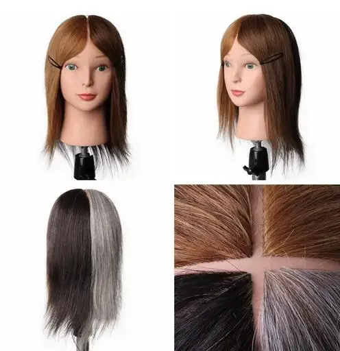 10“inch 100% Real Human Hair Makeup Hairdressing Training Mannequin Head Salon Hairstyles Head Model Dummy Doll Manikin Head