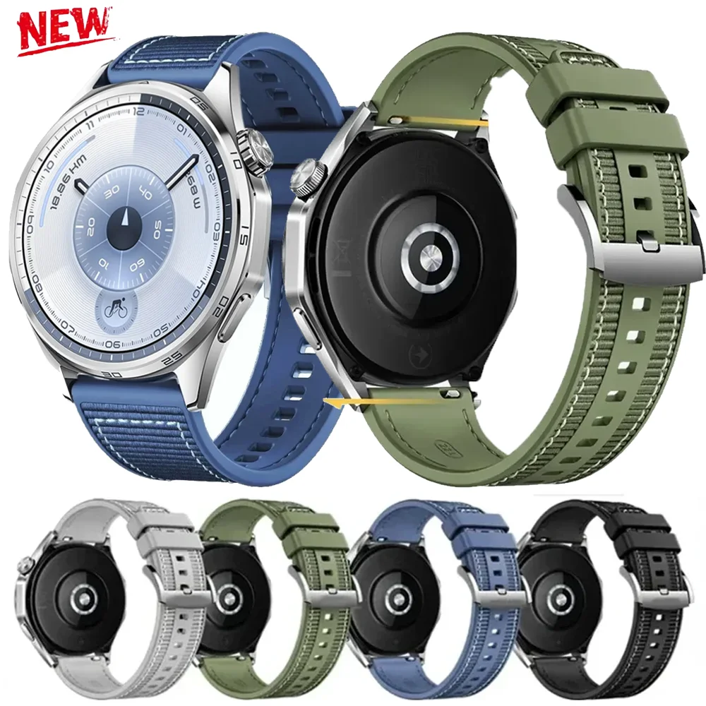 22mm Composite Silicone Strap for Huawei Watch 5 4 GT4-5-6 46mm Nylon Braided Band for Huawei Watch GT5-6 Pro 46mm Correa Belt