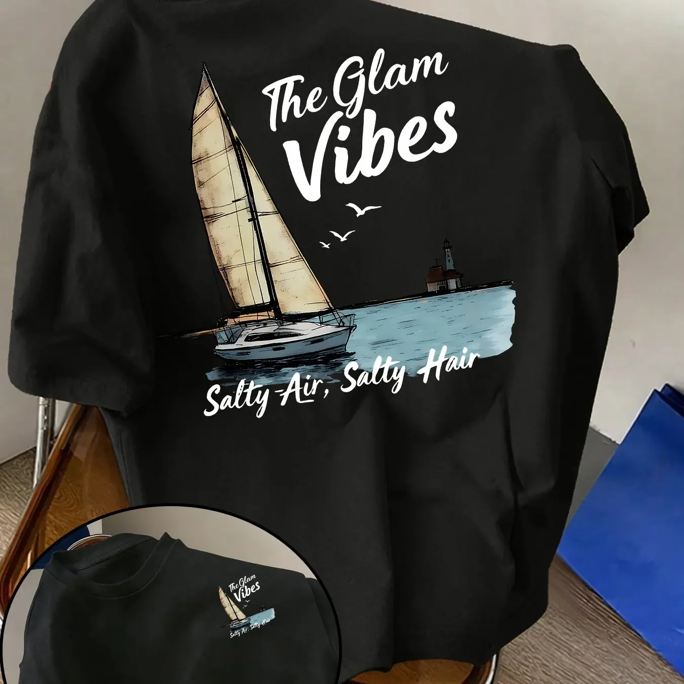 Men's Sailing T Shirt 100% Cotton Coastal Beach Graphic Print Vintage Nautical Streetwear Oversized Summer Casual Tee