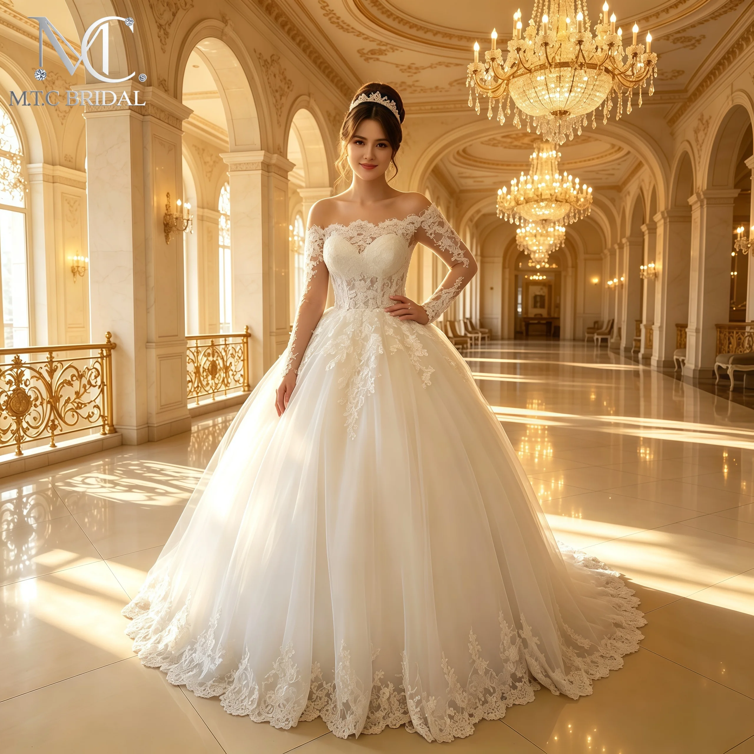 Vestido De Noiva Long Sleeves Off The Shoulder Wedding Dress Gorgeous Lace Appliques Tulle Bridal Gowns For Wedding Custom Made