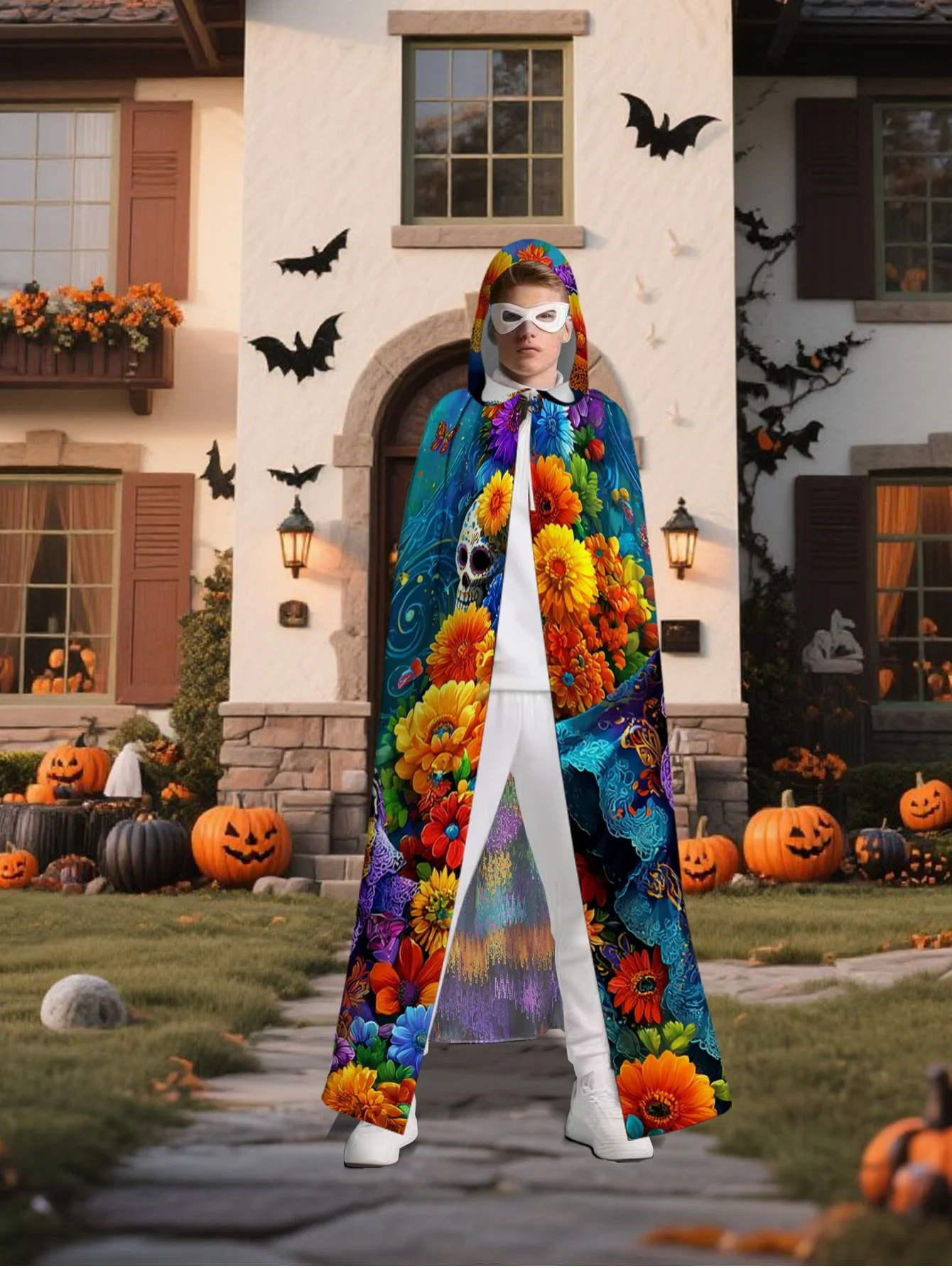 Customization 1pc 2D Flat Printing Vibrant Classic Cloak Skull Floral 1 100% Polyester All Season Perfect For Fall Winter Perfor