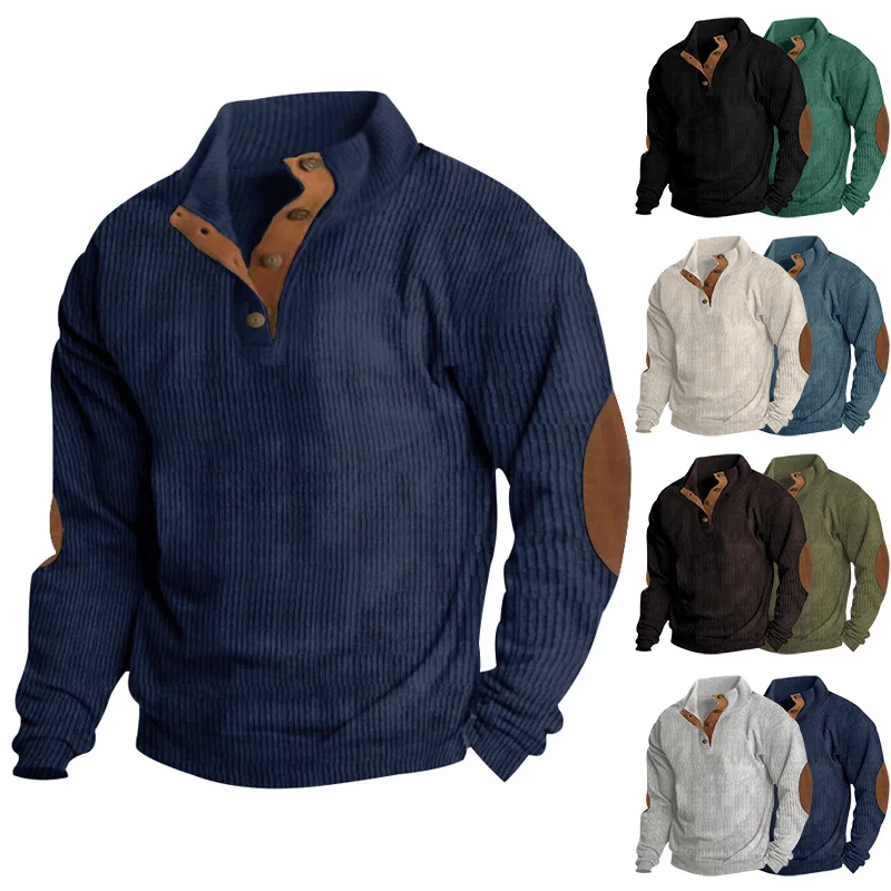 2024 hot-selling spring and autumn men\'s casual stand-up collar long-sleeved corduroy sweater spot