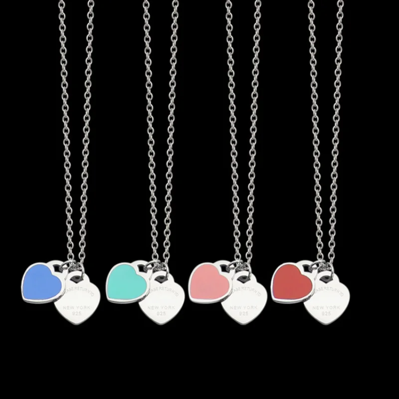 

New Arrival Love Double Heart Enamel Ladie Forever Love Stainless Steel Necklace Drift Bottles Jewelry Wholesale Gift For Women