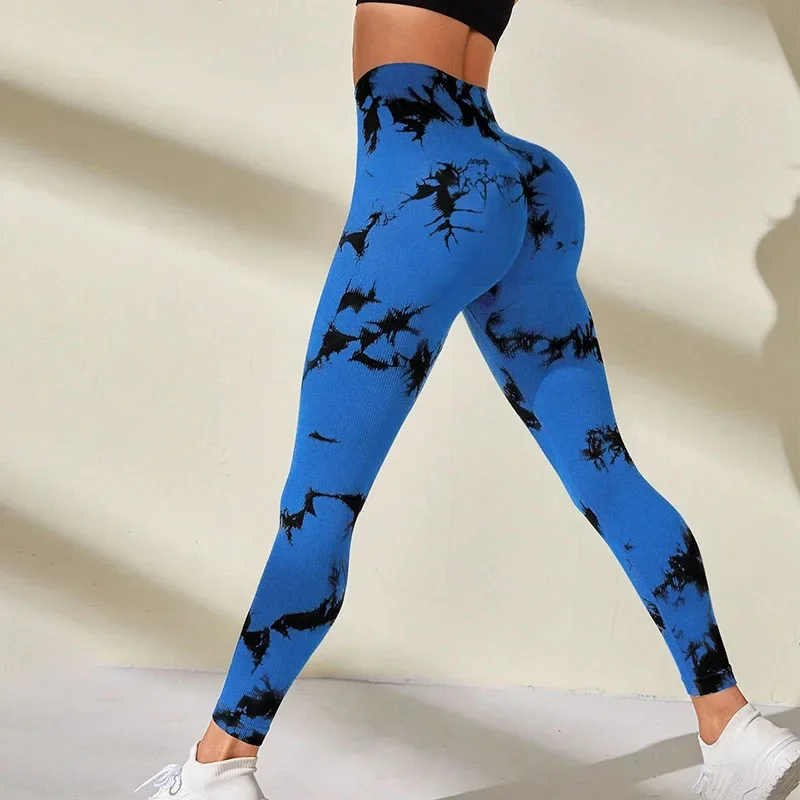 High Waist Tie Dye Leggings Women Fitness Seamless Leggings High Elastic Slim Hip Liftting Fashion Gym Trainning Running Tights