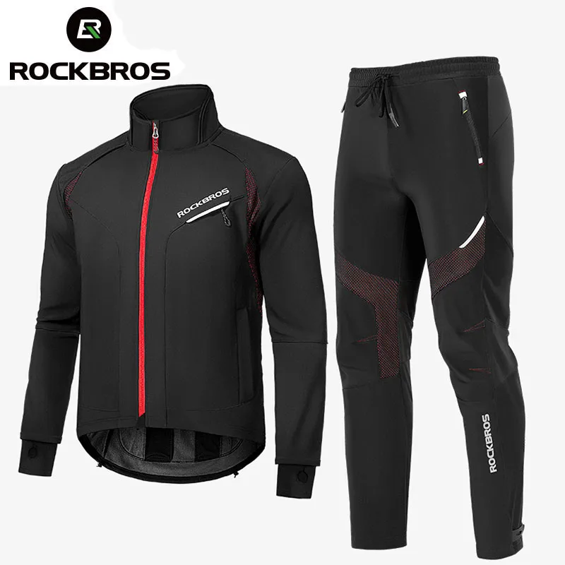 ROCKBROS-Conjunto de ciclismo de invierno, ropa térmica para bicicleta, uniforme de ciclismo, ropa para hombres y mujeres, Jersey a prueba de viento que mantiene el calor, traje de ciclismo