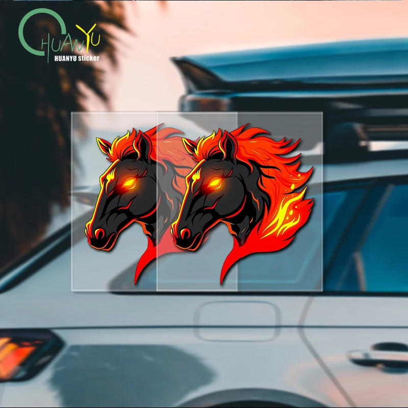 War Horse Flame Car Sticker, Cool Personalized Horse Year Decoration, Triangular Window Sunshade Scratch Protection Car Decal