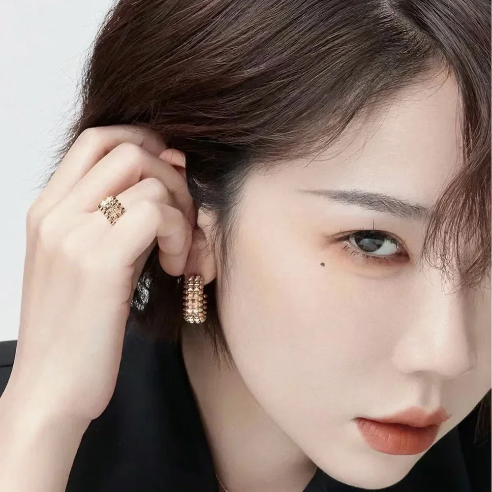 S925 Silver With Rose Gold Narrow And Wide Rivet Earrings Women's Studs Fashion Brand Party Luxury Jewelry