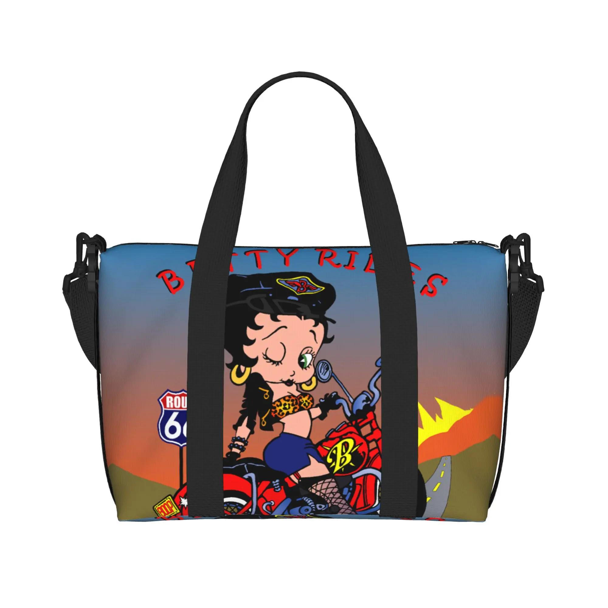 Custom Cartoon Girl B-Boop Bettys Rider Motorcycle Tote Bag for Women Big Capacity  Gym Beach Travel Bags