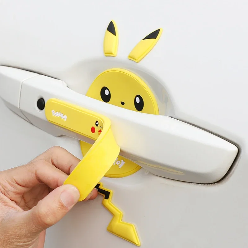 Pokemon Car Door Handle Anti-collision StickerPikachu Rearview Mirror Anti-scratchDoor Bowl DecorationSticker Children\'s ToyGift