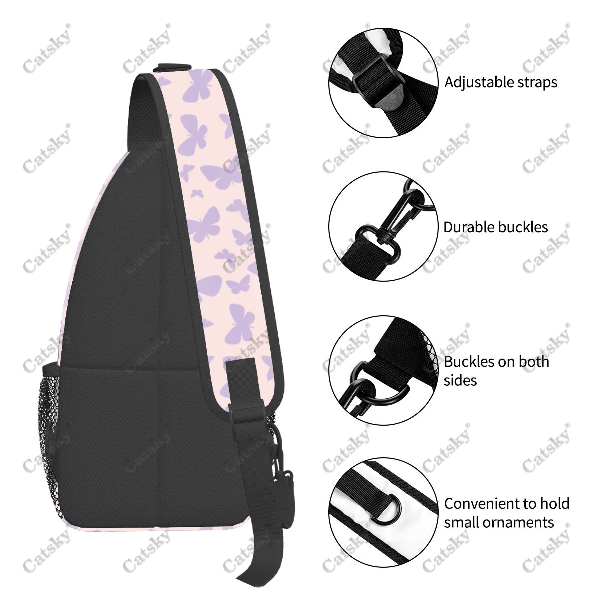 Bolso de hombro inclinado informal con patrón de mariposa para hombre y mujer, bolsa de pecho de gran capacidad, almacenamiento deportivo impreso, bolso cruzado