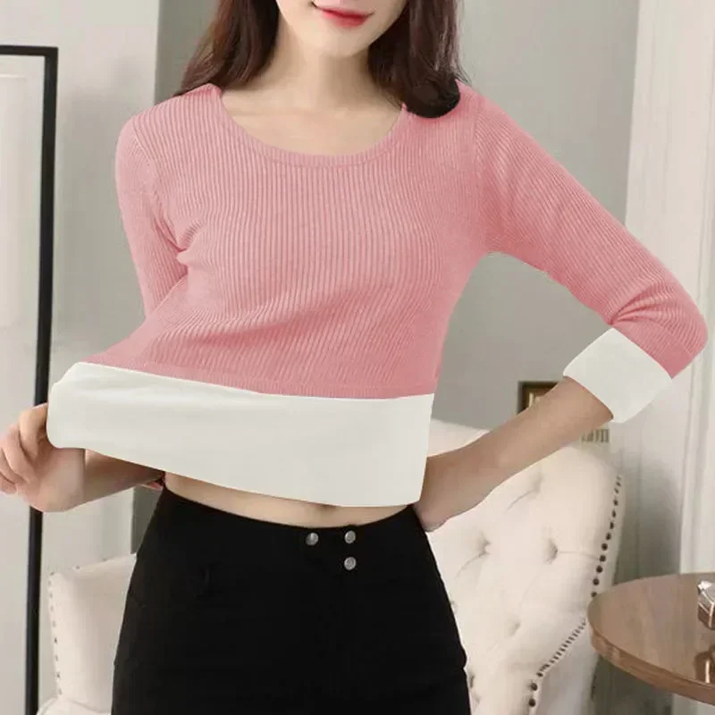 Knitted Sweater Clothes Underwear Female Pullover Women's Bottoming Thermal Velvet Tops Winter Women Warm Plus Thick