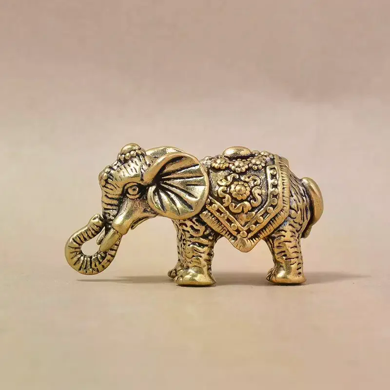 Desktop Decor: 1Pcs Vintage Lucky Statue Desktop Decor Mini Brass Auspicious Elephant Figurine Wealth Art