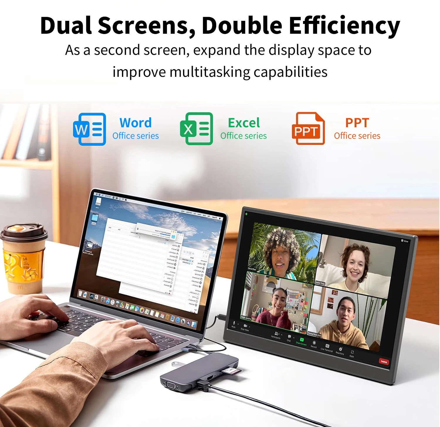 MAFNKOU 13.3'' Portable Monitor 2.5K External Display 16:10 Second Monitor Screen With Dual Speaker Type-C HDMI for Xbox Switch Phone