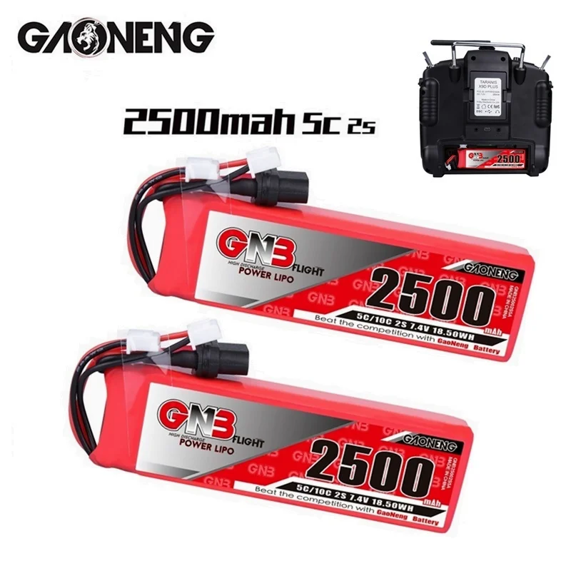 GNB 2S 7.4V 2500MAH Lipo Battery XT60U-F For Frsky Taranis X9D Plus Transmitter Remote Controller Battery 5C/10C 7.4V Battery