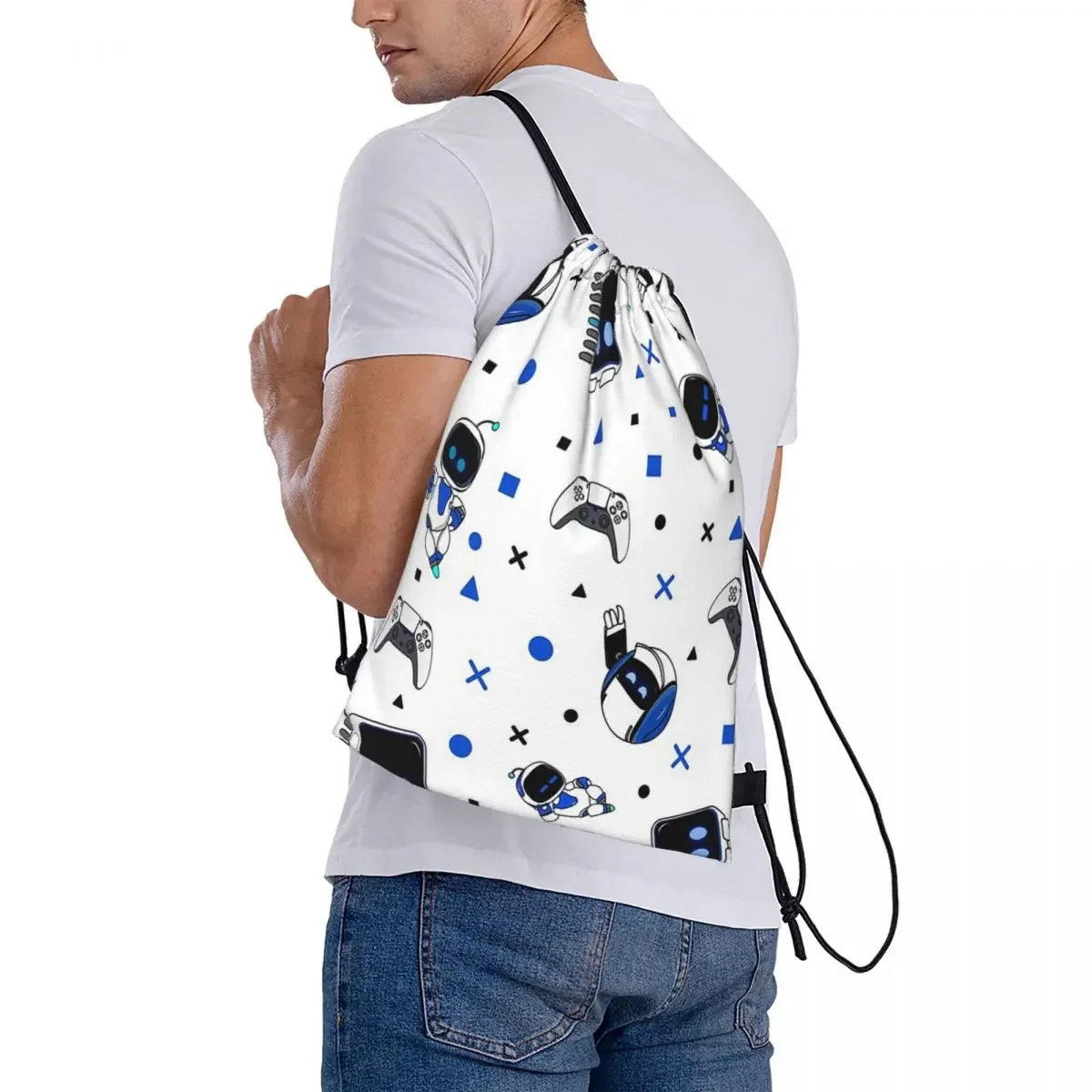 Astrobot And Friends-mochila portátil con cordón para viaje, bolsa deportiva con bolsillo, para escuela