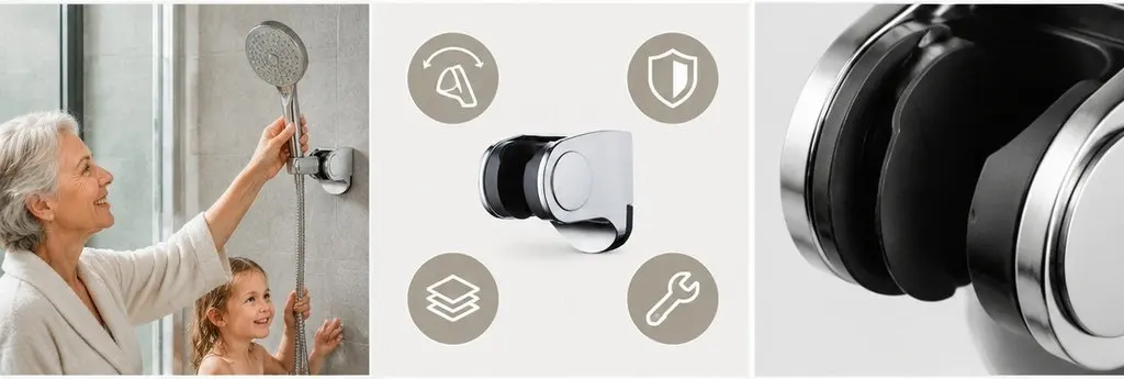 1Pcs Adjustable Suction Shower Head Holder Heavy Duty Lightweight Wall Mount for Elderly Easy Install Bathroom Shower