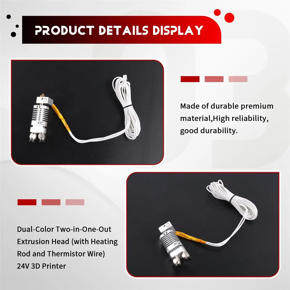 NEW FACTORY~New for 2E Dual-Color Two-in-One-Out Extrusion Head (with Heating Rod and Thermistor Wire) 24V 3D Printer