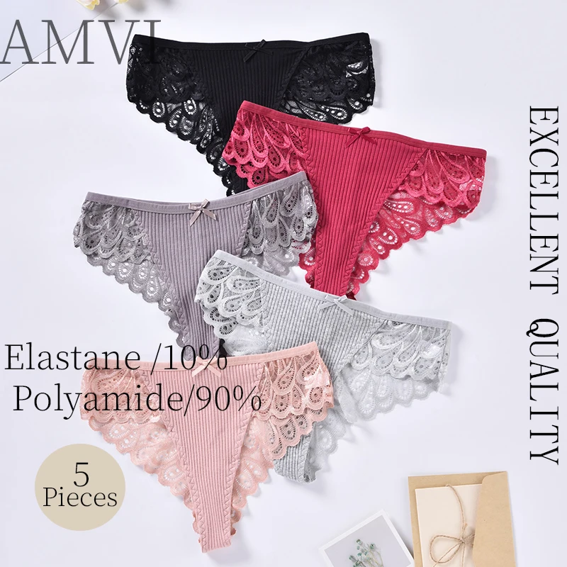 

Lace Wavy Edge Women's Underwear,women's Shorts, Solid Color Fashion Panties,soft And Breathable Thong In Summer,low Price 5 Pcs