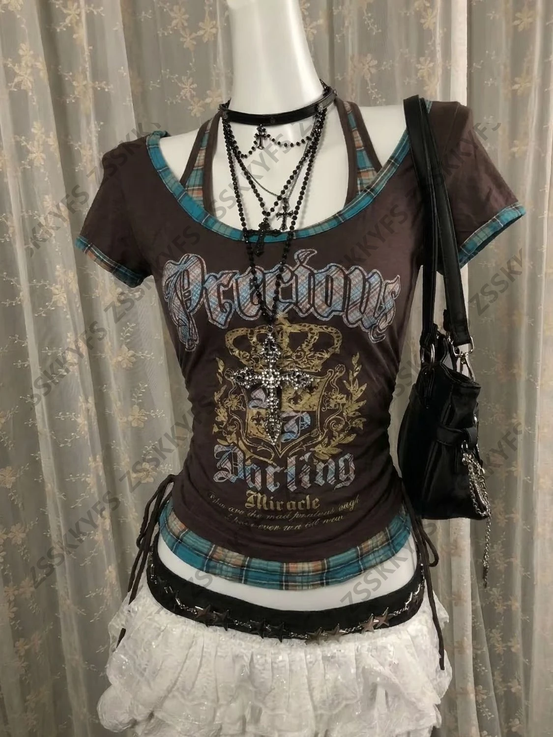 Himekaji T shirts Y2k Women Letter Gothic Streetwear Harajuku Punk 90s Clothes Japanese Girl Short-sleeved Tees Kawaii Crop Tops