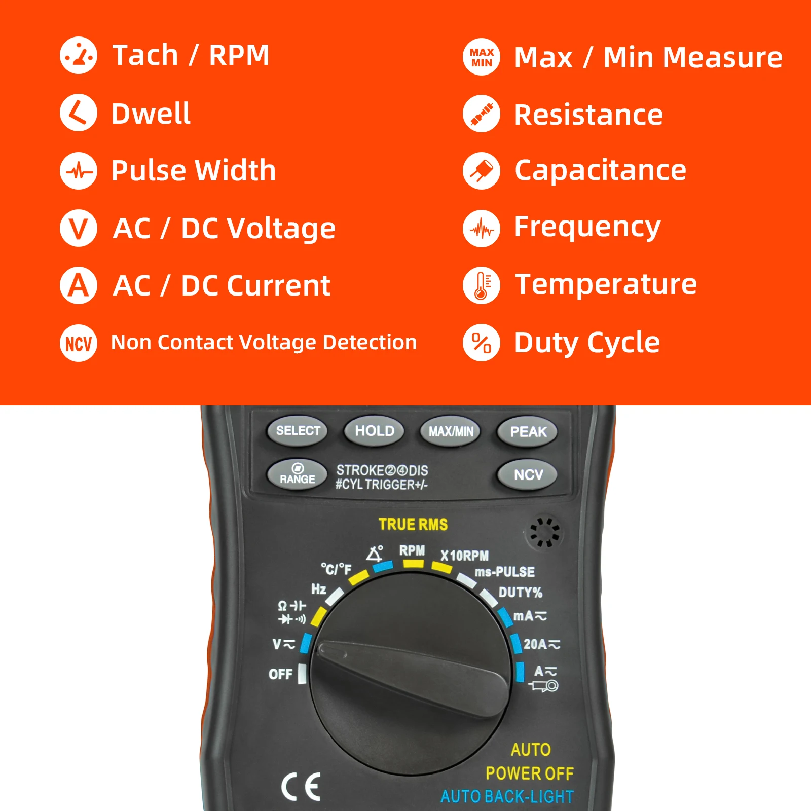 BT-770K Automotive Digital Multimeter, True RMS AC/DC Voltage & Current Tester, 6000 Counts Auto-Ranging with RPM, Dwell Angle