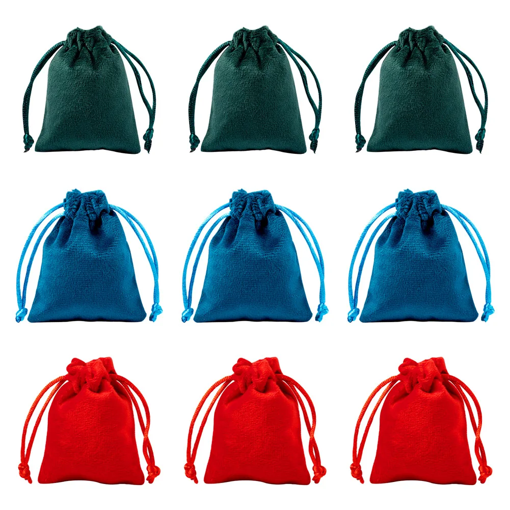 

10pcs Velvet Jewelry Drawstring Storage Pouches 3 Sizes Mix Solid Color Rectangle Packaging Bags Candy Gift Storage Supplies