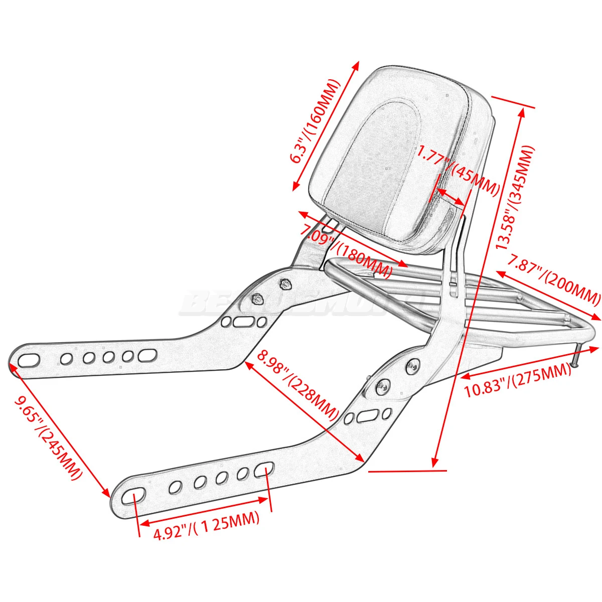 Motorcycle Rear Passengers Backrest Sissy Bar Luggage Rack Pad For Honda CL250 CL300 CL500 CL 250 300 CL 500 SCL500 2023 2024