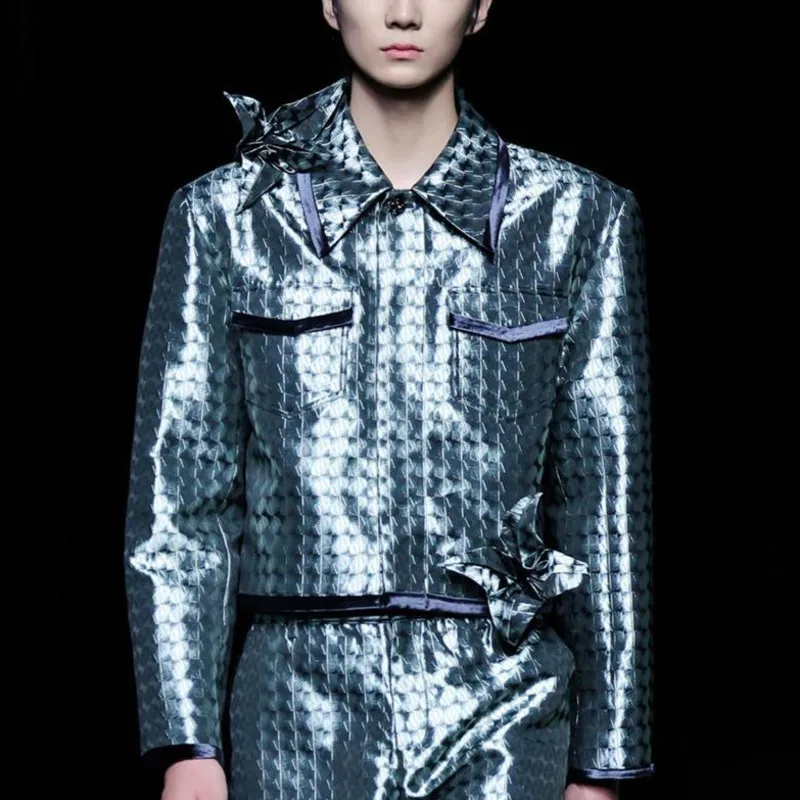 

WVGA весна осень новая мужская трехмерная глянцевая цветная жаккардовая короткая куртка ручной работы нишевое шикарное повседневное пальто Ins W17491