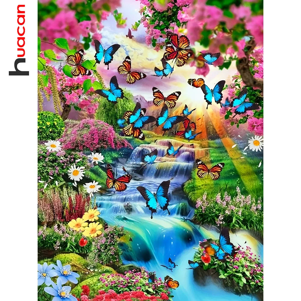 Huacan Neuheiten 2026 Diamantmalerei Wasserfall Schmetterling Blume Diamant-Mosaik Landschaft Komplettes Set Bastelset
