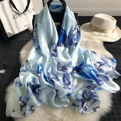 Fashion 180x90cm Satin Silk Scarf Women Luxury Large Shawl Wrap Muslim Hijab Headband Beach Stoles Female Bandana Foulard Turban