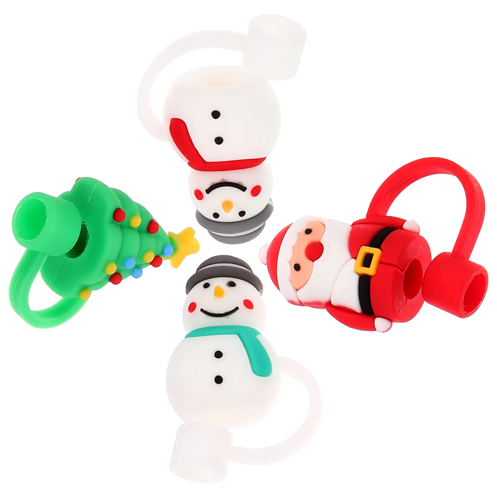 4Pcs Christmas Straw Covers PVC Reusable Decorative Straw Tip Protectors for Drinking Straws Outdoor Parties Graduation