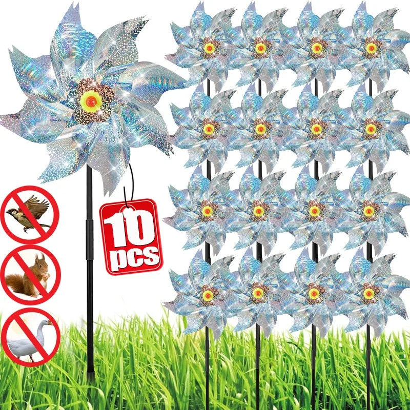 

1/10PCS Bird Repeller Pinwheels Reflective Sparkly Bird Deterrent Windmill Garden Plant Flower Protect Lawn Decoration Kid Toys
