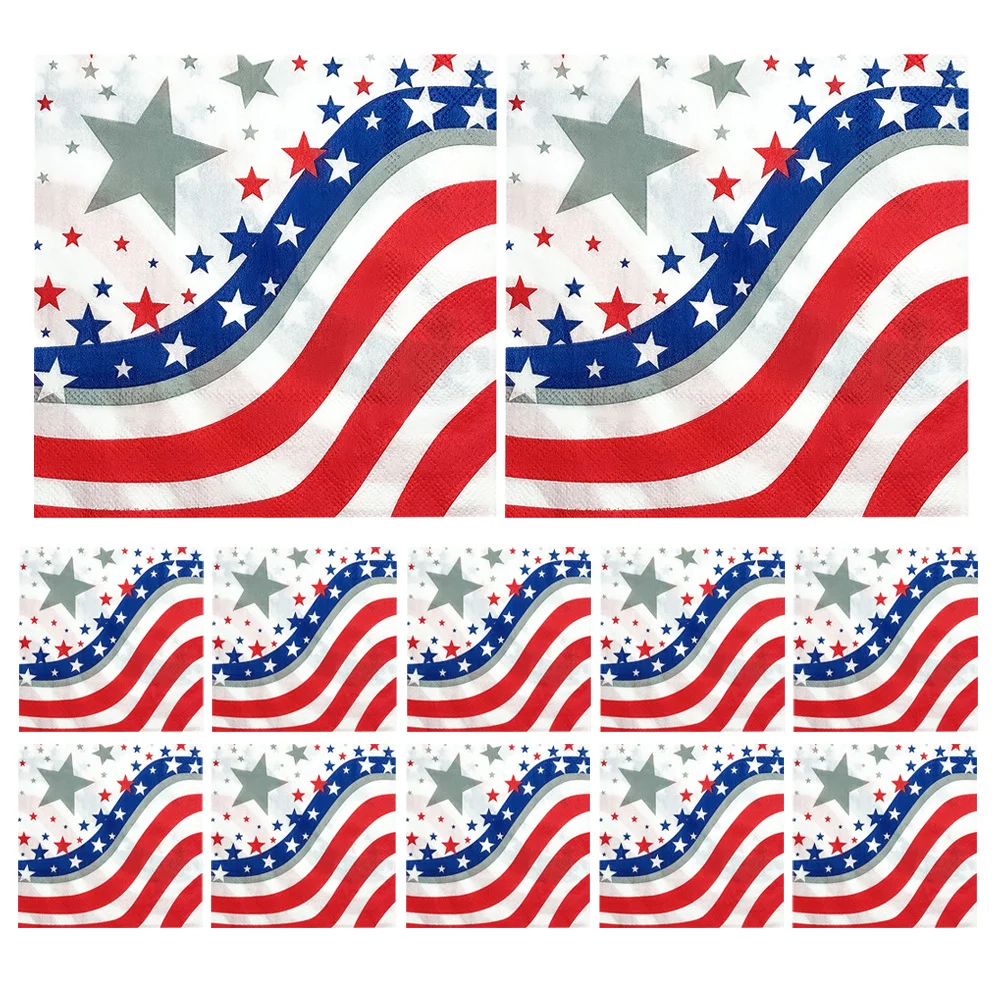 

40 Sheets Flag Pattern Napkins Independence Day Themed Party Decorations Soft Absorbent Disposable Tissues for Family Gathering