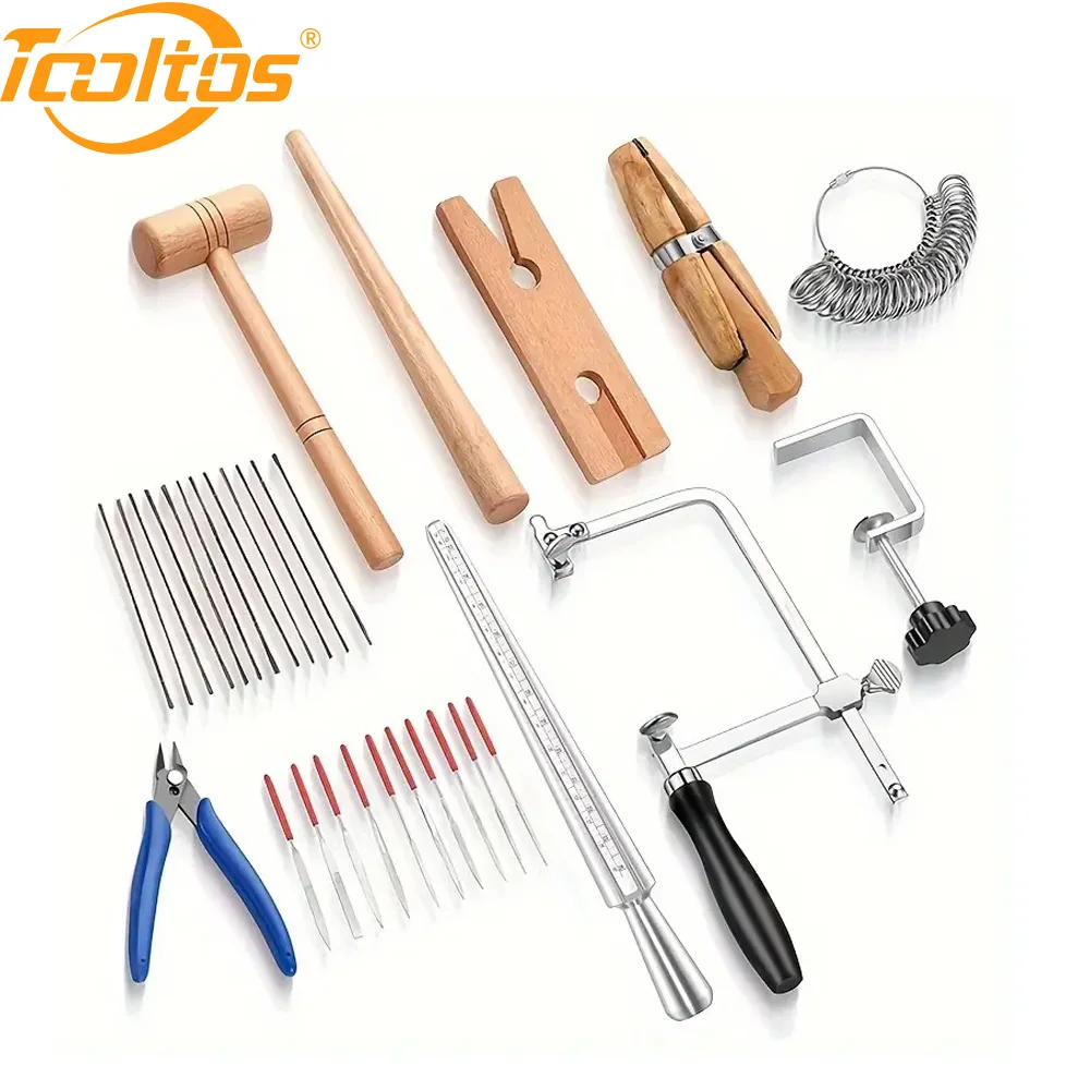 TOOLTOS Jewelry Making Tool Kit with Ring Mandrel Sizer Saw Frame Pliers Hammer Set for DIY Jewelry Repair
